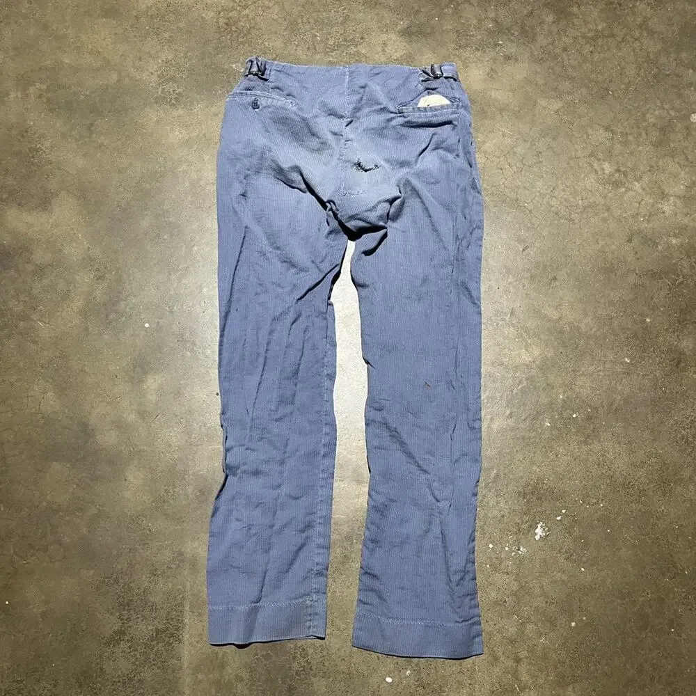 Vintage 50s Liberty Blue Corduroy Side Clasp Chinos 29x28